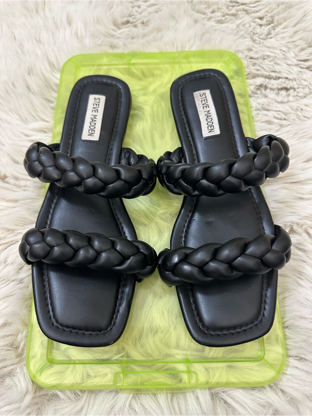 Steve Madden Black Braided Double-Strap Slide Sandals